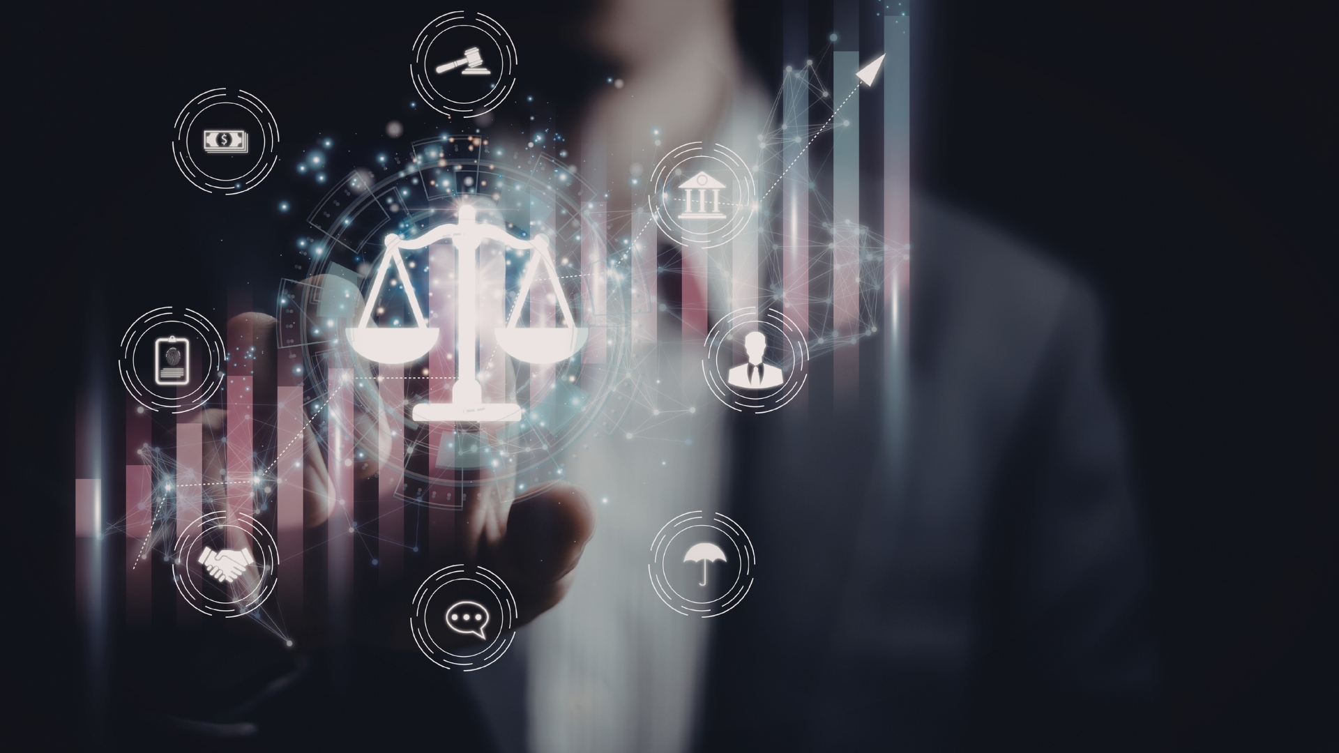 A computer screen showing a justice scale representing the legal challenges of unregulated prediction markets.