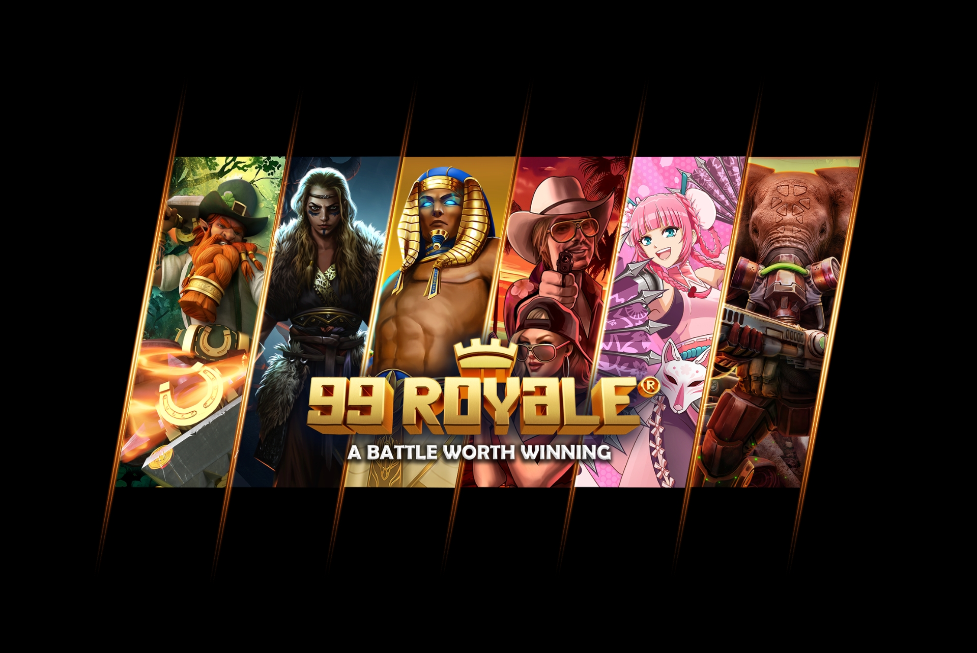 99 Royale key art featuring game characters and the tagline "A Battle Worth Winning"