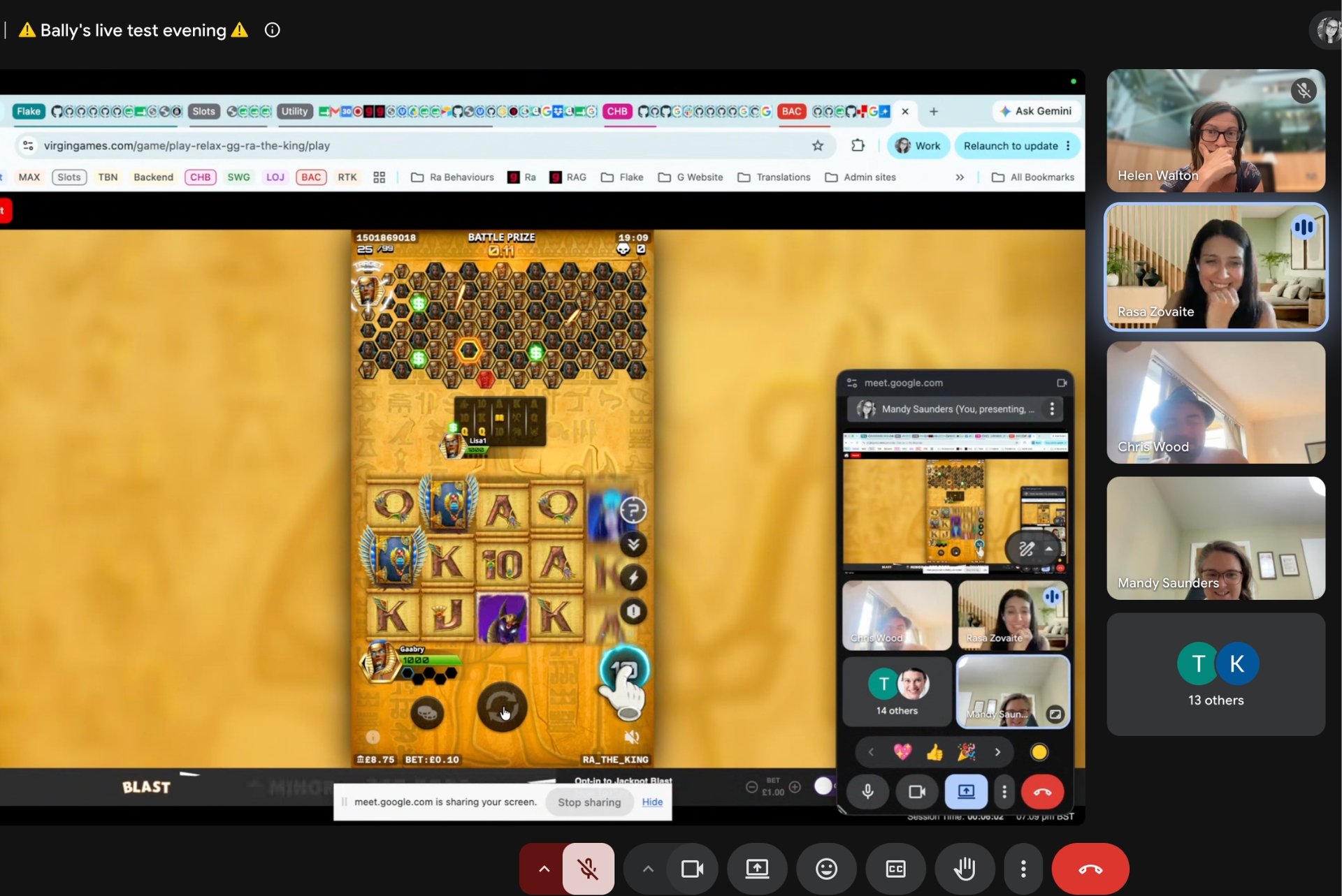 Screen capture of a 99 Royale live test session during Bally's testing evening